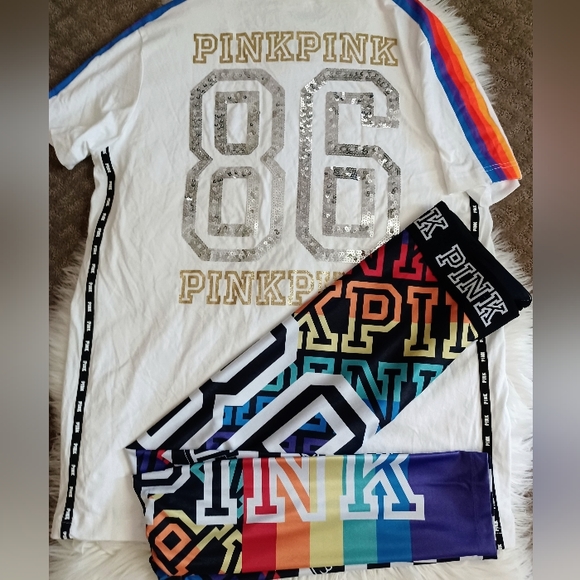 RARE HTF VS PINK LG SHIRT 2018, MED LEGGINGS GORGEOUS OUTFIT - Picture 3 of 16